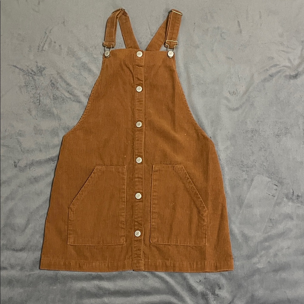 Brown Corduroy Button-Down Pinafore Dress